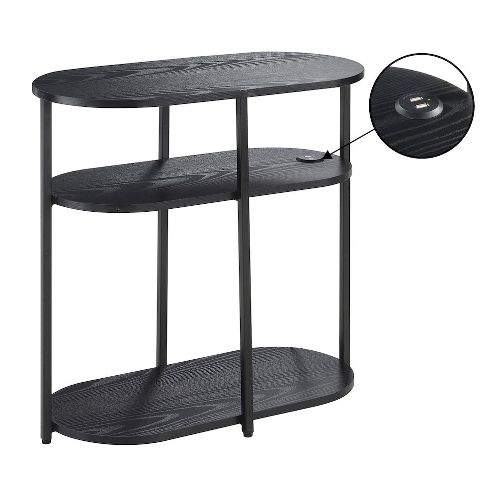 Designs2Go Simon 3 Tier Oval Chairside End Table with USB Ports