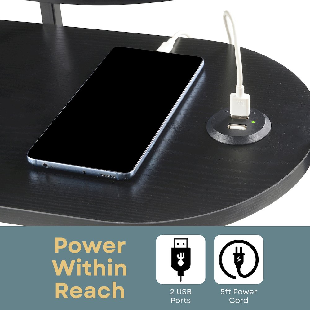 Designs2Go Simon 3 Tier Oval Chairside End Table with USB Ports