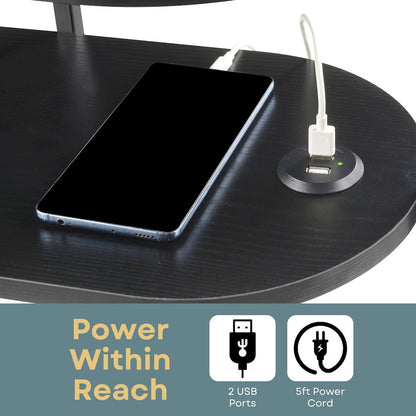 Designs2Go Simon 3 Tier Oval Chairside End Table with USB Ports