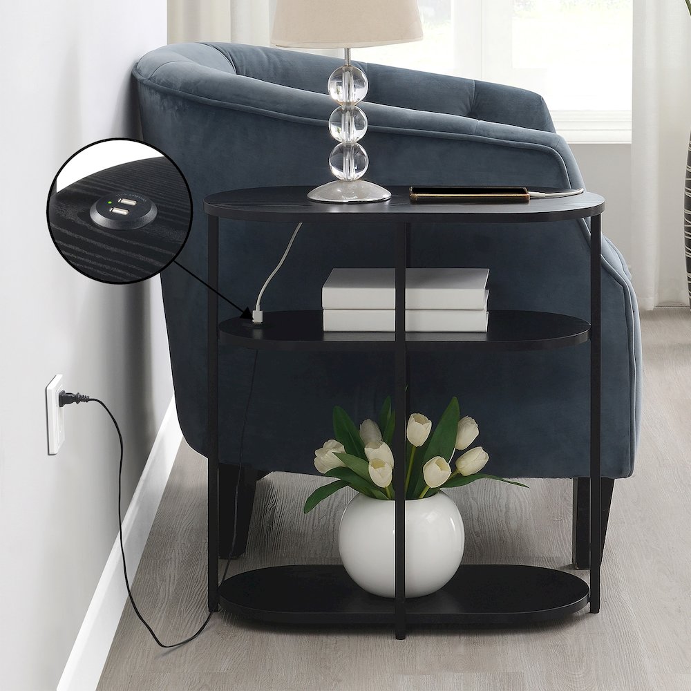 Designs2Go Simon 3 Tier Oval Chairside End Table with USB Ports