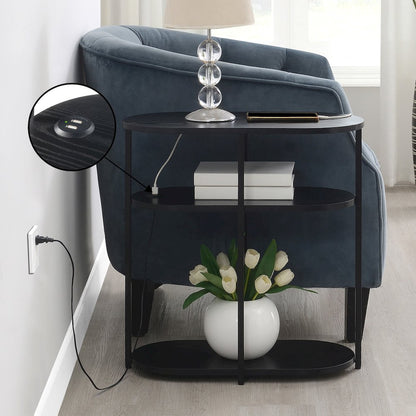 Designs2Go Simon 3 Tier Oval Chairside End Table with USB Ports