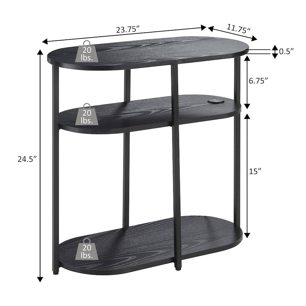 Designs2Go Simon 3 Tier Oval Chairside End Table with USB Ports