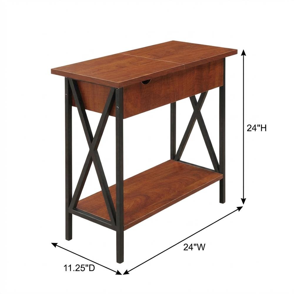 Small coffee table with flip top functionality and compact design
