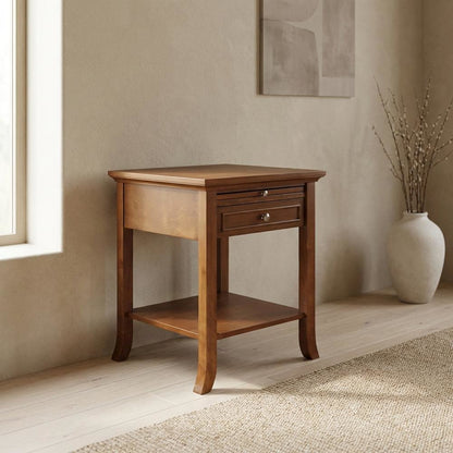 Wooden End Table with Drawer and Slide for Living Room Decor