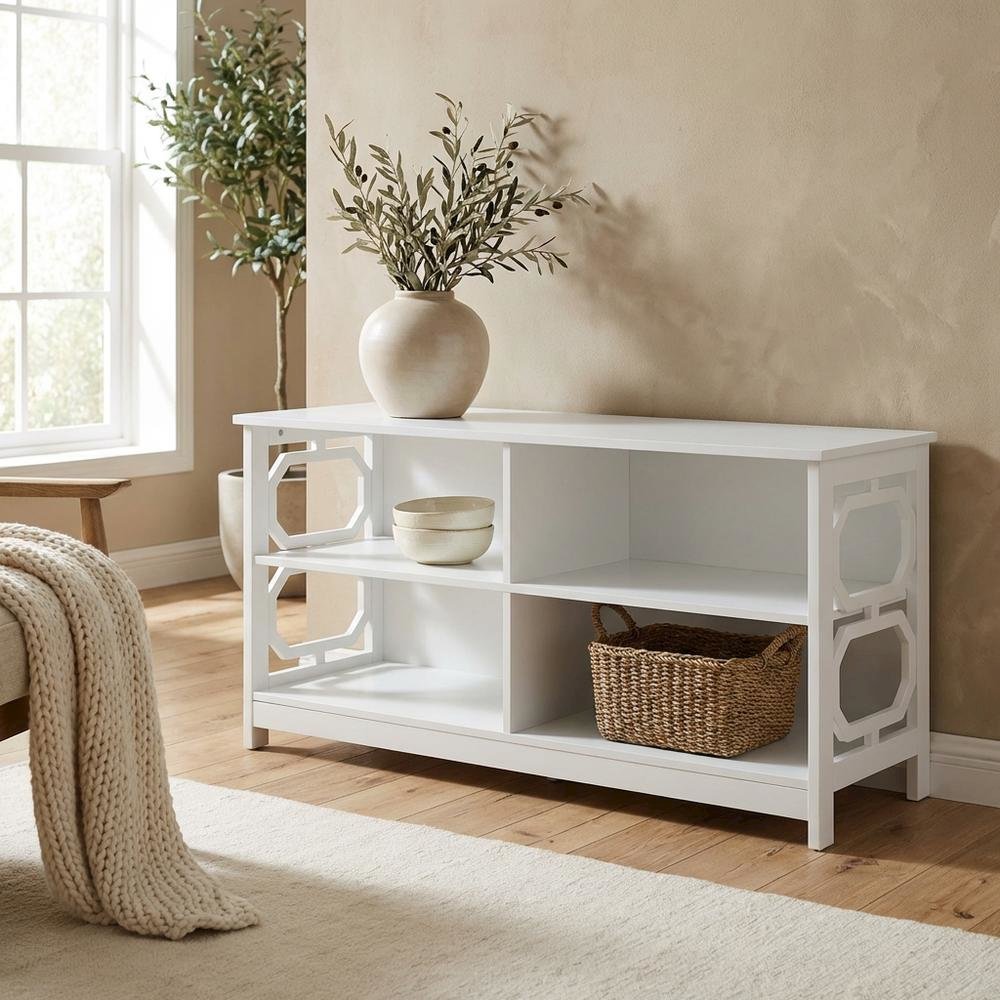 White MDF TV Stand with Non-Lead Base Paint for TVs up to 50 inches