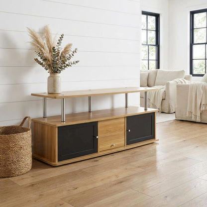 Modern Brown TV Stand with 3 Storage Cabinets and Shelf for 55-Inch TVs