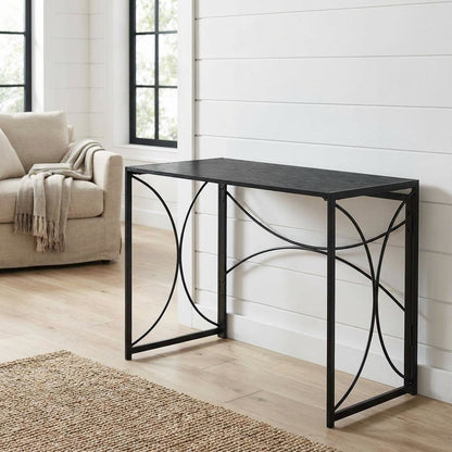 Black Folding Desk With Compact, Space-Saving Design And Sturdy Construction