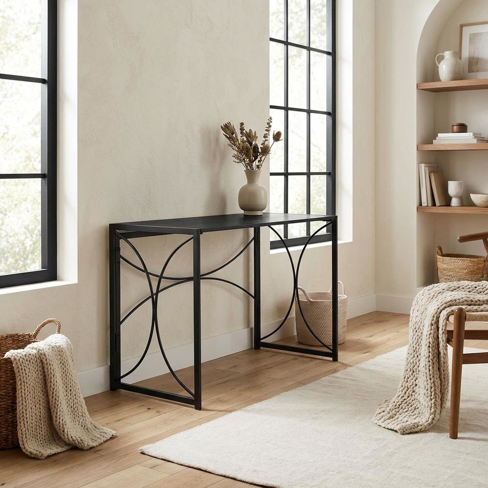 Black Folding Desk With Compact, Space-Saving Design And Sturdy Construction