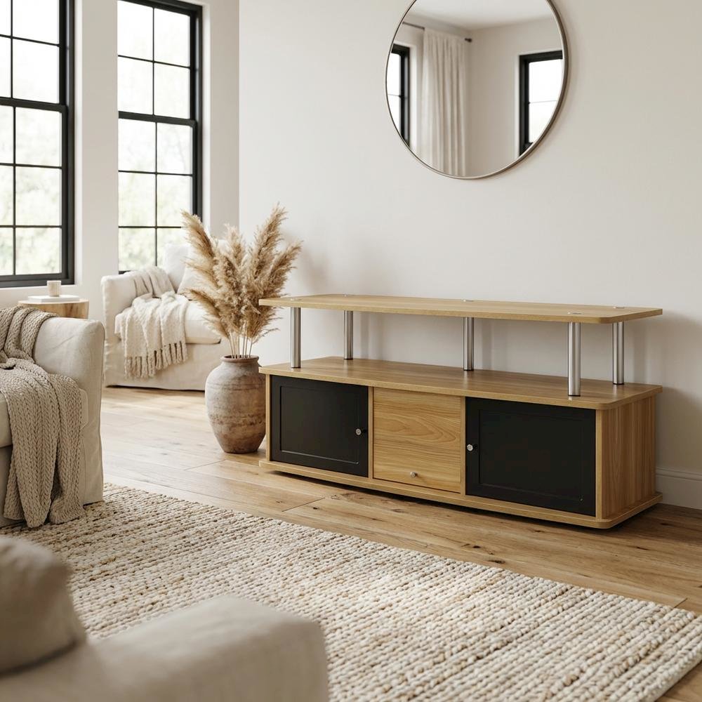 Modern Brown TV Stand with 3 Storage Cabinets and Shelf for 55-Inch TVs