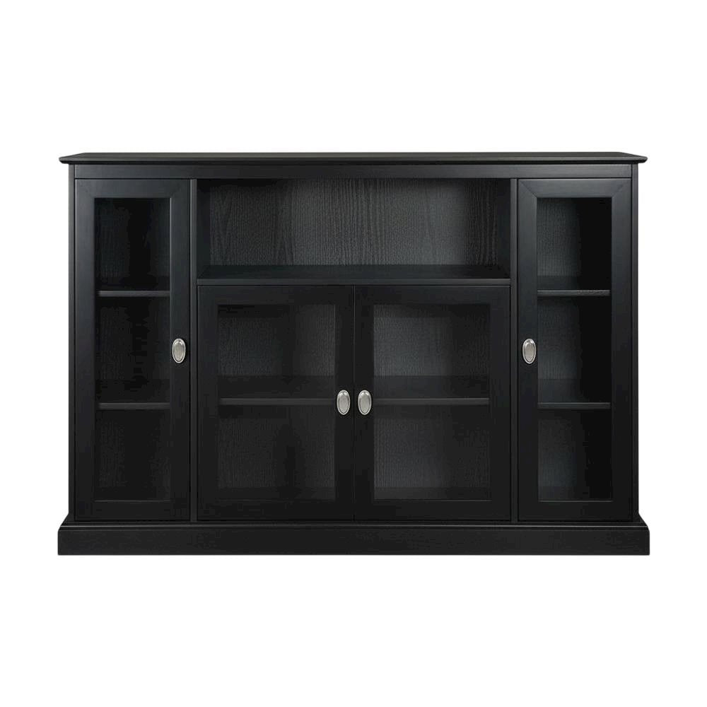 Black Highboy TV Stand with Storage Cabinets and Shelves for 55-Inch TVs
