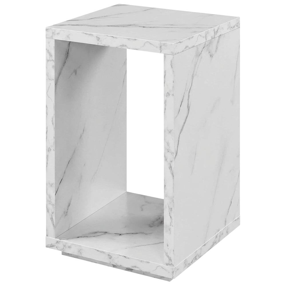 White Faux Marble End Table with Shelf for Living Room Use