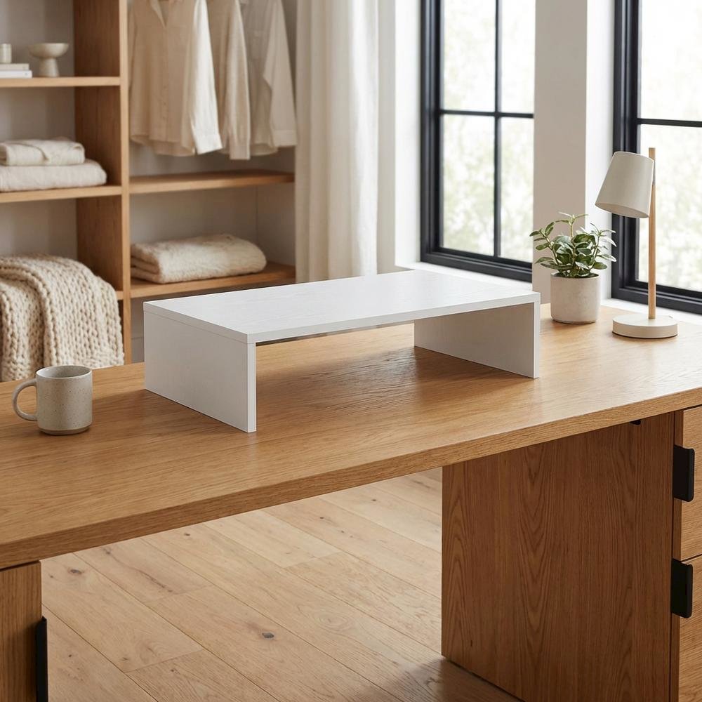 White TV/Monitor Riser for TVs up to 25 Inches with Melamine Veneer