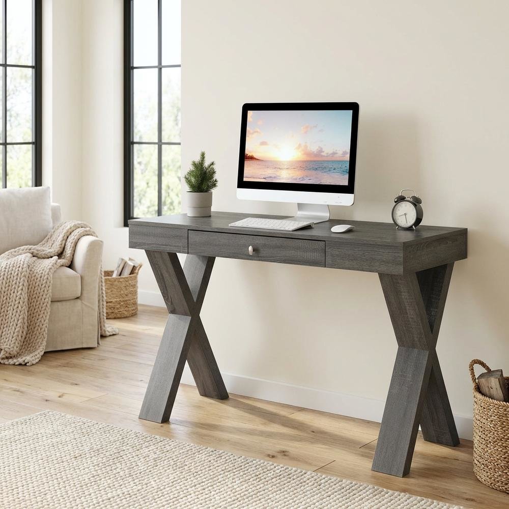 Weathered Gray 1-Drawer Office Desk With Mdf And Particle Board Finish