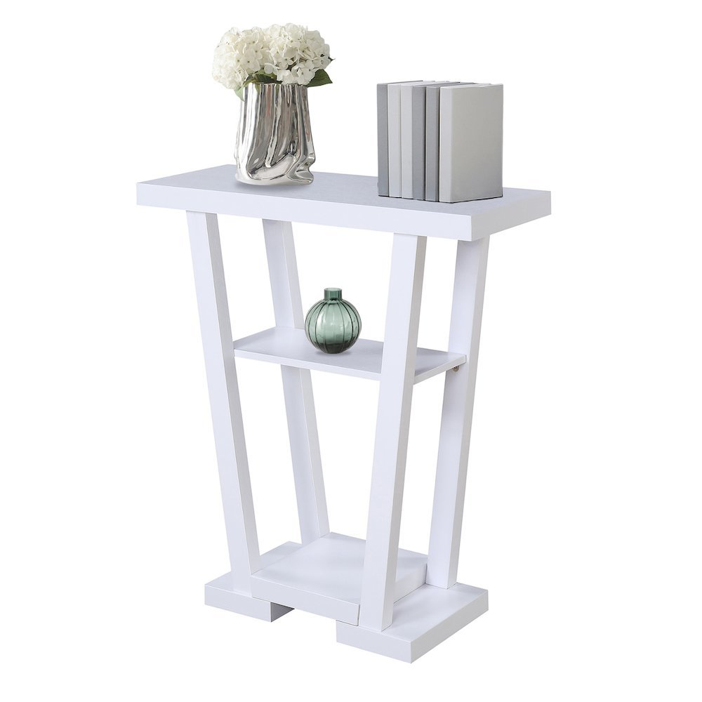 Newport Console Table with Two Shelves, Versatile Use in White Woodgrain Finish