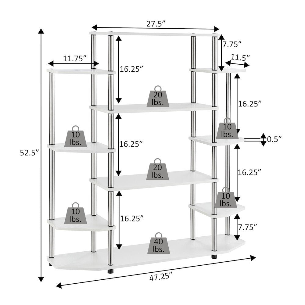 Wall Unit Bookshelf with 10 Tiers, Multi-Color, No Tools Required