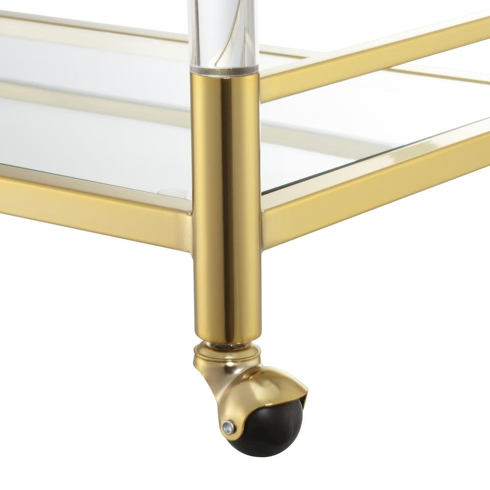 Bar Cart with 2 Tiers of Glass, Acrylic Legs, Locking Casters in Gold Chrome