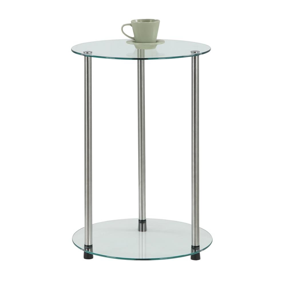 Contemporary Glass Side Table, Round, Chrome Legs, Easy Setup