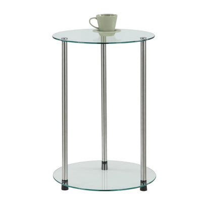 Contemporary Glass Side Table, Round, Chrome Legs, Easy Setup