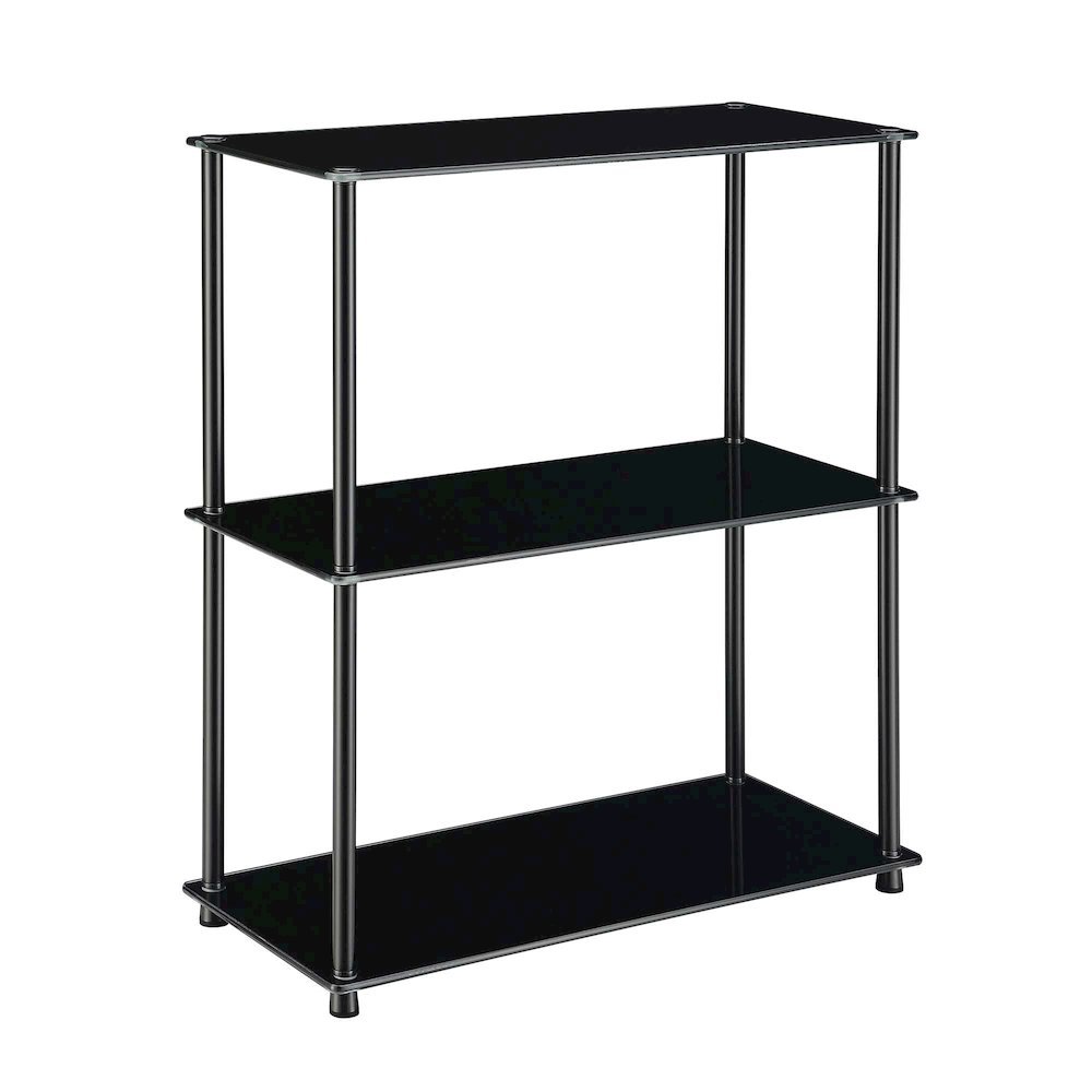 3 Tier Bookshelf, Black Glass, Chrome, Modern, Display