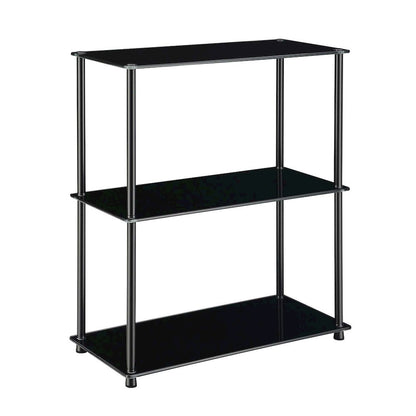 3 Tier Bookshelf, Black Glass, Chrome, Modern, Display