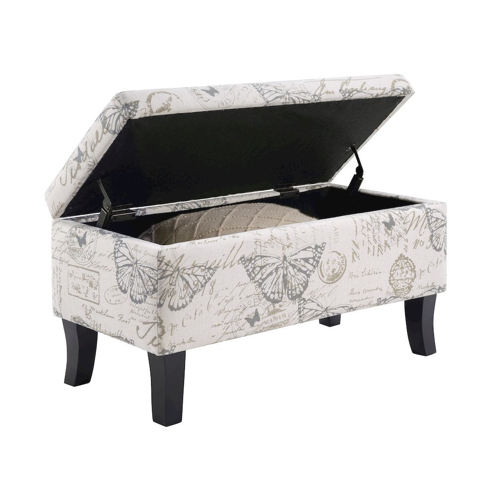Winslow Ottoman Bench with Fabric Upholstery, White Color, Foam Cushioned Seat
