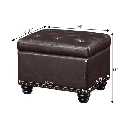 Storage Ottoman Footrest Chair in Brown Faux Leather, Pressure Hinge