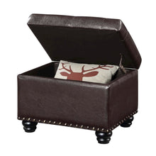 Storage Ottoman Footrest Chair in Brown Faux Leather, Pressure Hinge