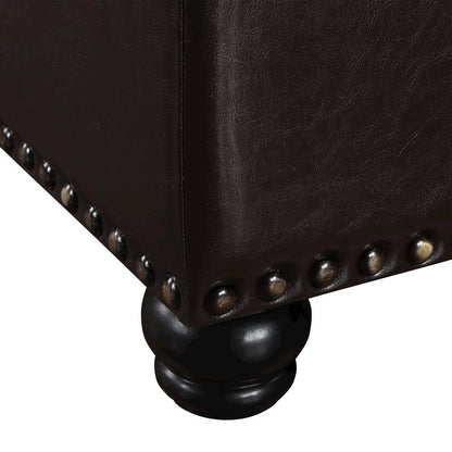 Storage Ottoman Footrest Chair in Brown Faux Leather, Pressure Hinge
