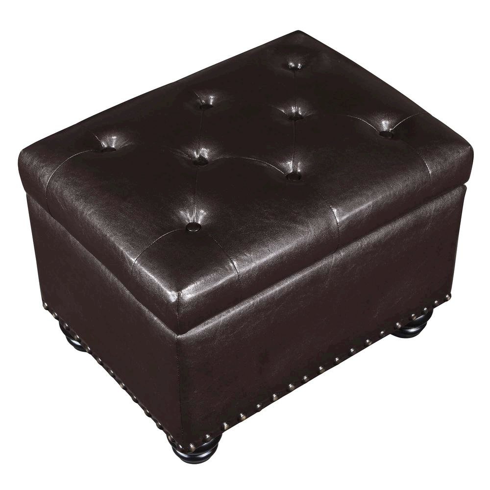 Storage Ottoman Footrest Chair in Brown Faux Leather, Pressure Hinge