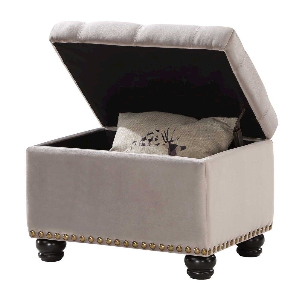 Storage Ottoman, Brown Velvet, Footrest, Button Tufting