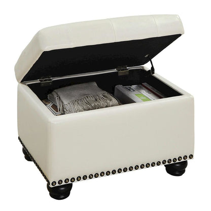 Storage Footrest Ottoman Chair, White Faux Leather, Pressure Hinge