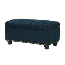 Storage Bench Ottoman in Blue Fabric, Button Tufted, Sturdy Base, 35.5-inch