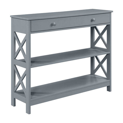 Console Table with 1 Drawer and 3 Tiers of Shelving, Gray Wood, 12-inch Depth