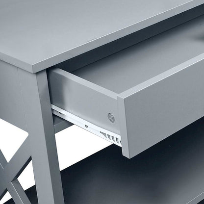 Console Table with 1 Drawer and 3 Tiers of Shelving, Gray Wood, 12-inch Depth