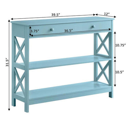 Console Cabinet with 1 Drawer and Shelves, 3 Tiers of Storage in Blue Color