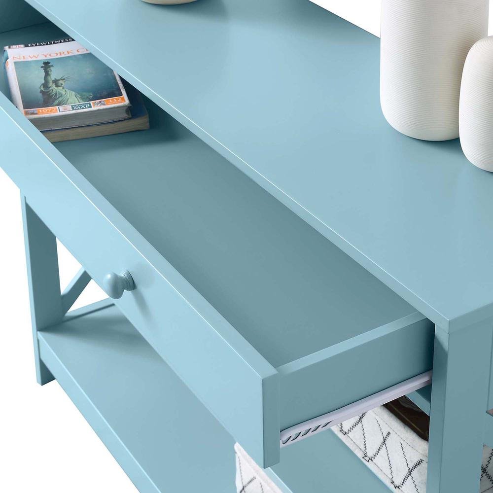 Console Cabinet with 1 Drawer and Shelves, 3 Tiers of Storage in Blue Color