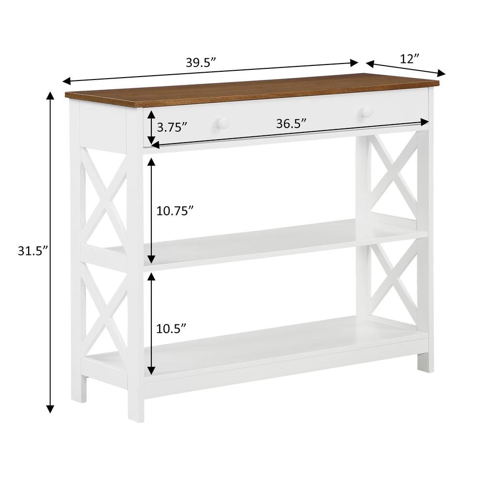 Console Table with 1 Drawer and 3 Shelves, Brown Wood, Smooth Roller Slides