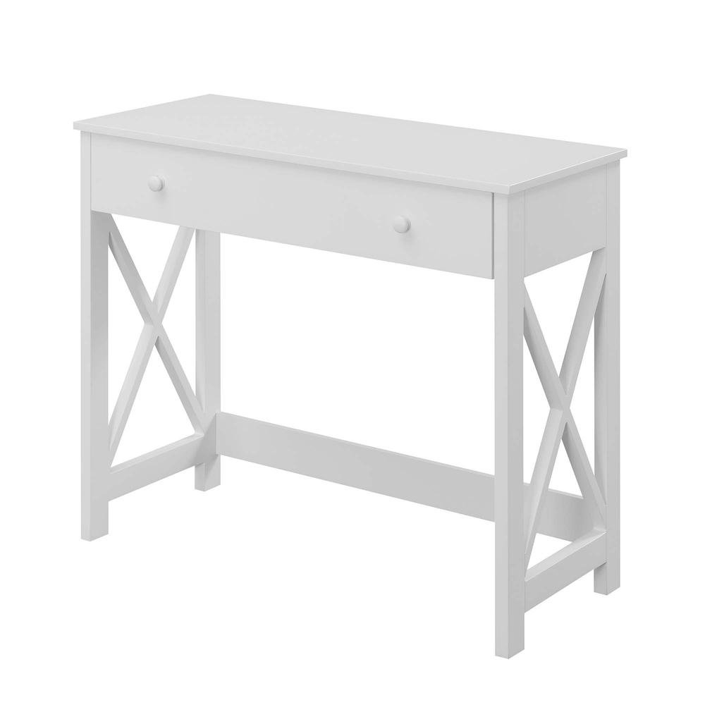 36-inch Office Desk Transitional Style, White Wood, Two Drawer Knobs