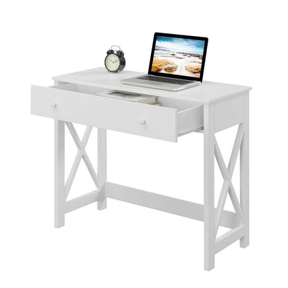 36-inch Office Desk Transitional Style, White Wood, Two Drawer Knobs