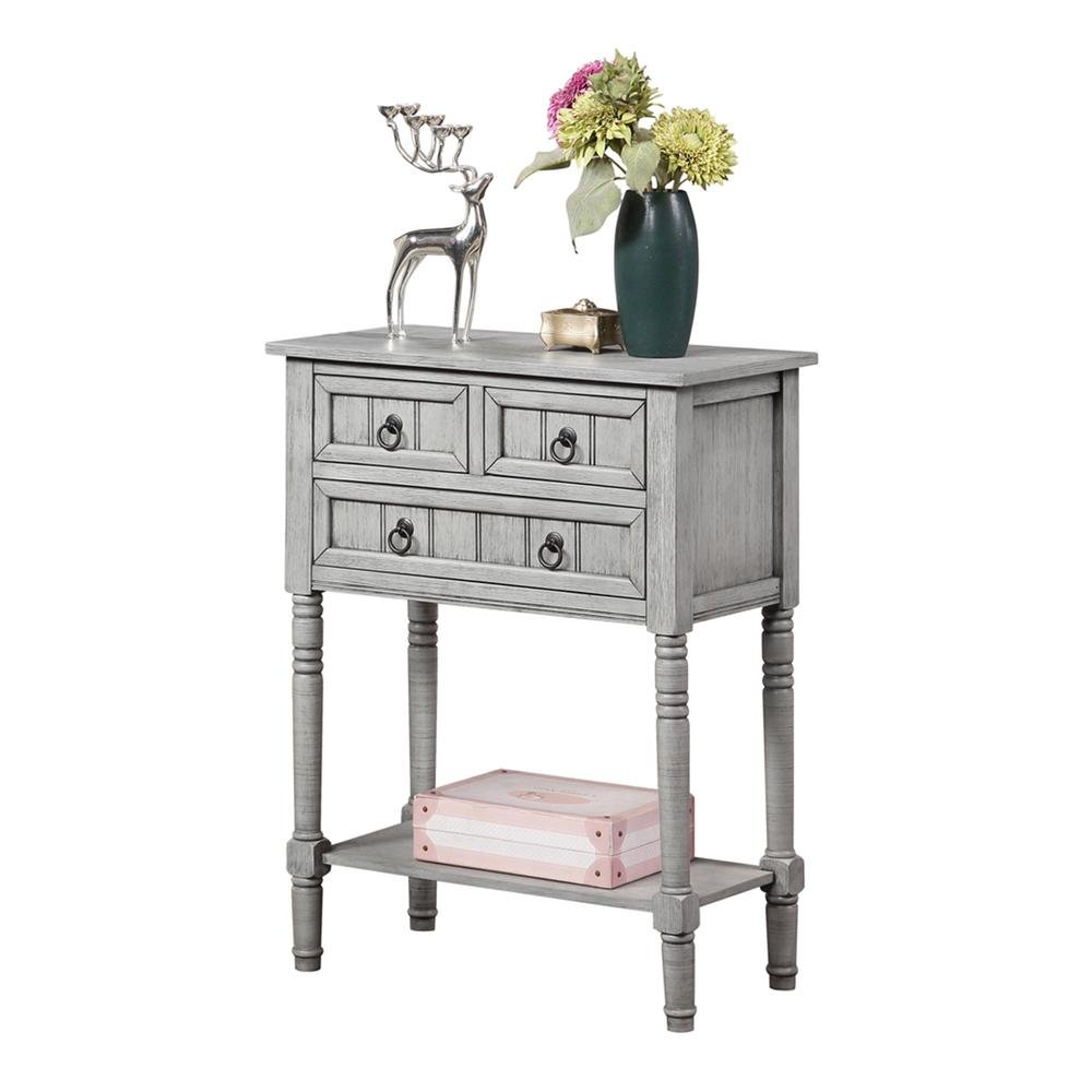 Entry Hall Table, Wirebrush Gray, 3 Drawers, 2 Shelves
