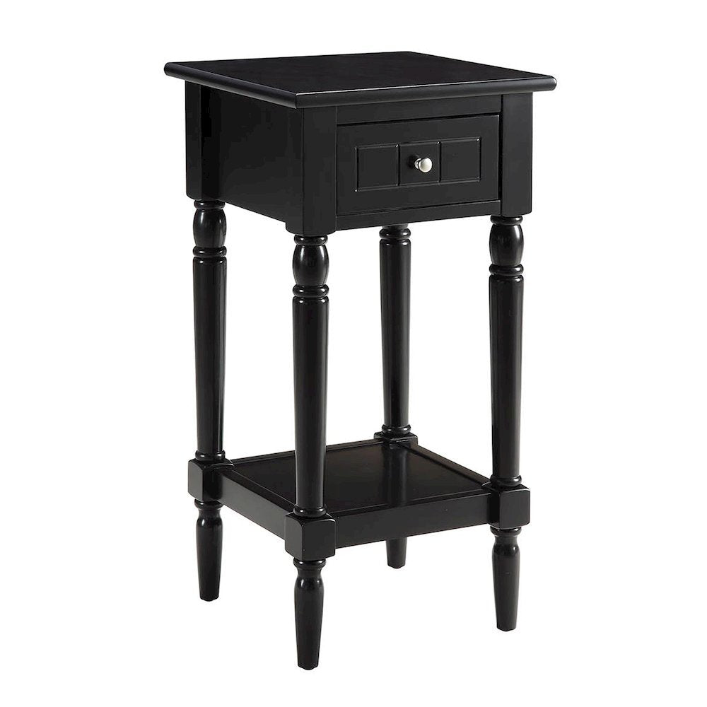 Accent Table, Black, Drawer, Shelf, Solid Wood Legs, 14 Inch