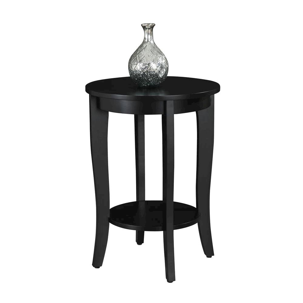 Round End Table, Black, Modern, Bottom Shelf, Easy Setup
