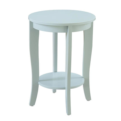 Circular End Table Modern Style, Bottom Shelf, Light Blue Finish, 17.75"