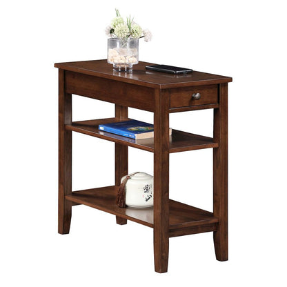 Chairside End Table, Brown, Drawer, Three Tier Shelving