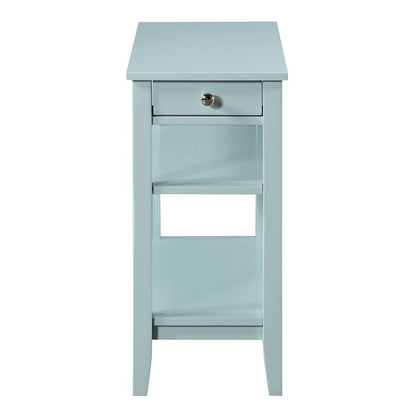 Chairside End Table with Drawer, 3 Shelves, Blue Wood Finish, Nickel Knob Detail
