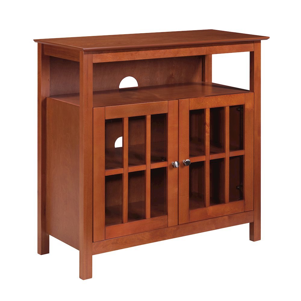 Traditional Media Stand, 36 Inch, Cabinets, Brown Veneer, Storage