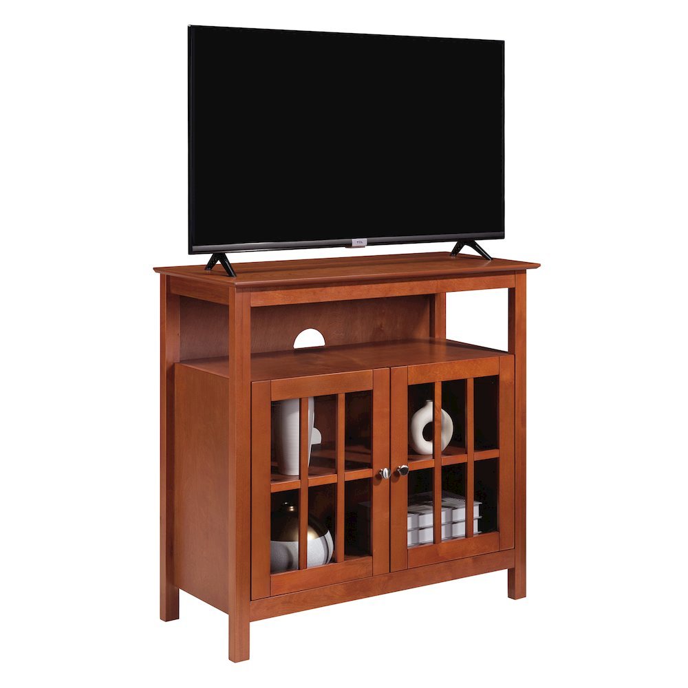 Traditional Media Stand, 36 Inch, Cabinets, Brown Veneer, Storage