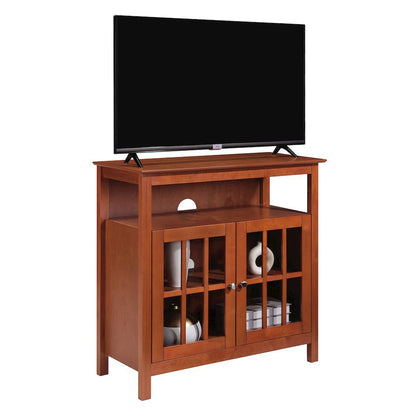 Traditional Media Stand, 36 Inch, Cabinets, Brown Veneer, Storage