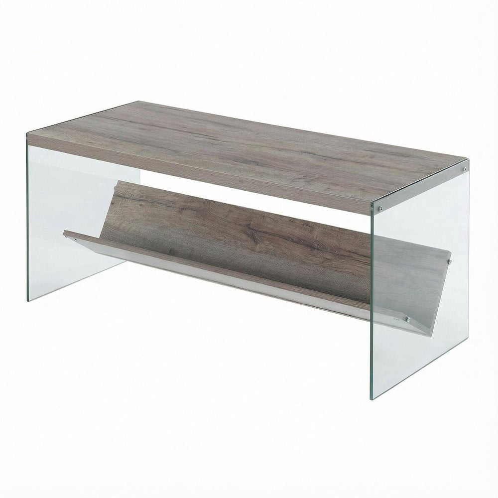 Glass Coffee Table Clear Contemporary Design with Lower Shelf and Sturdy Frame