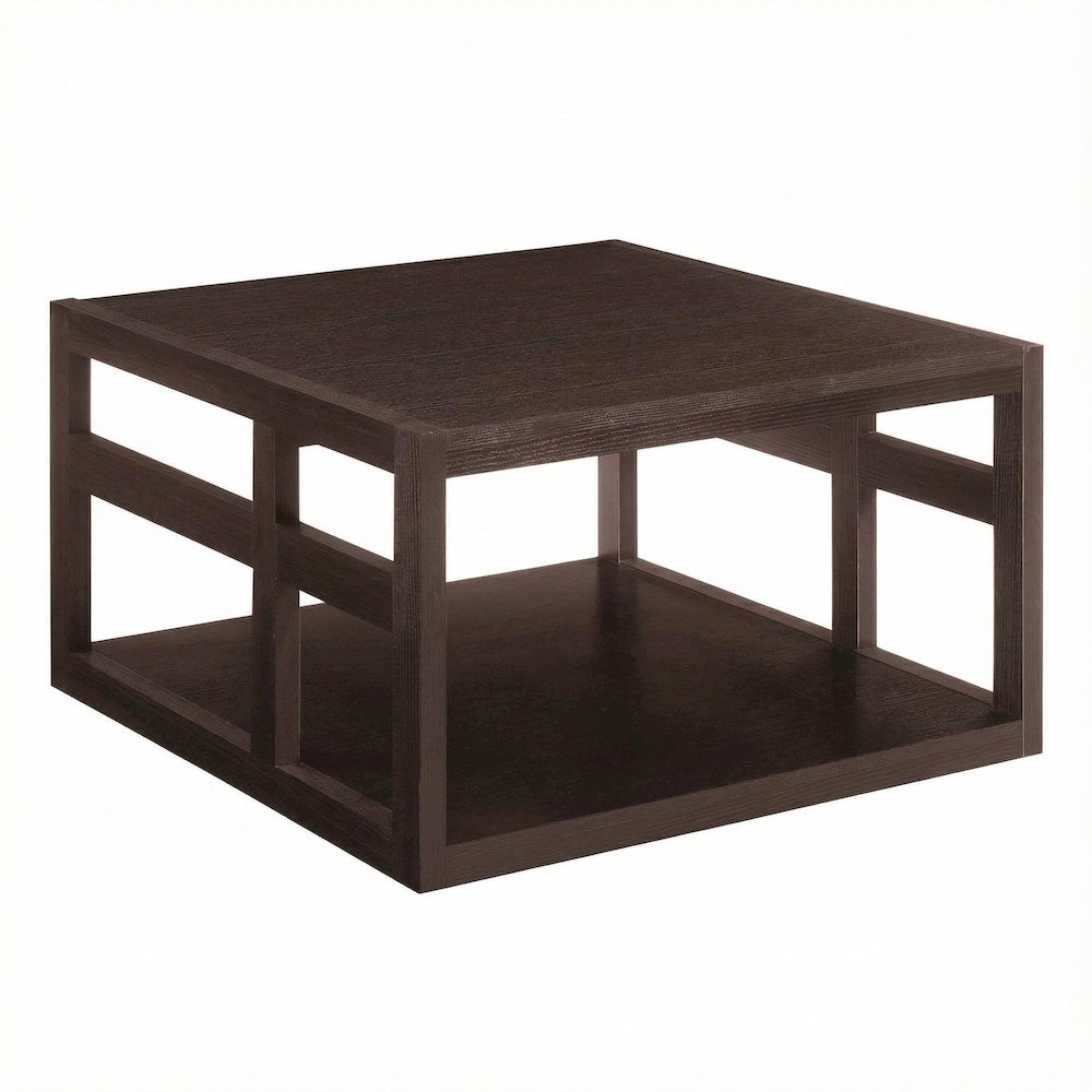 Square Coffee Table in Neutral Finish with Lower Shelf and Contemporary Design